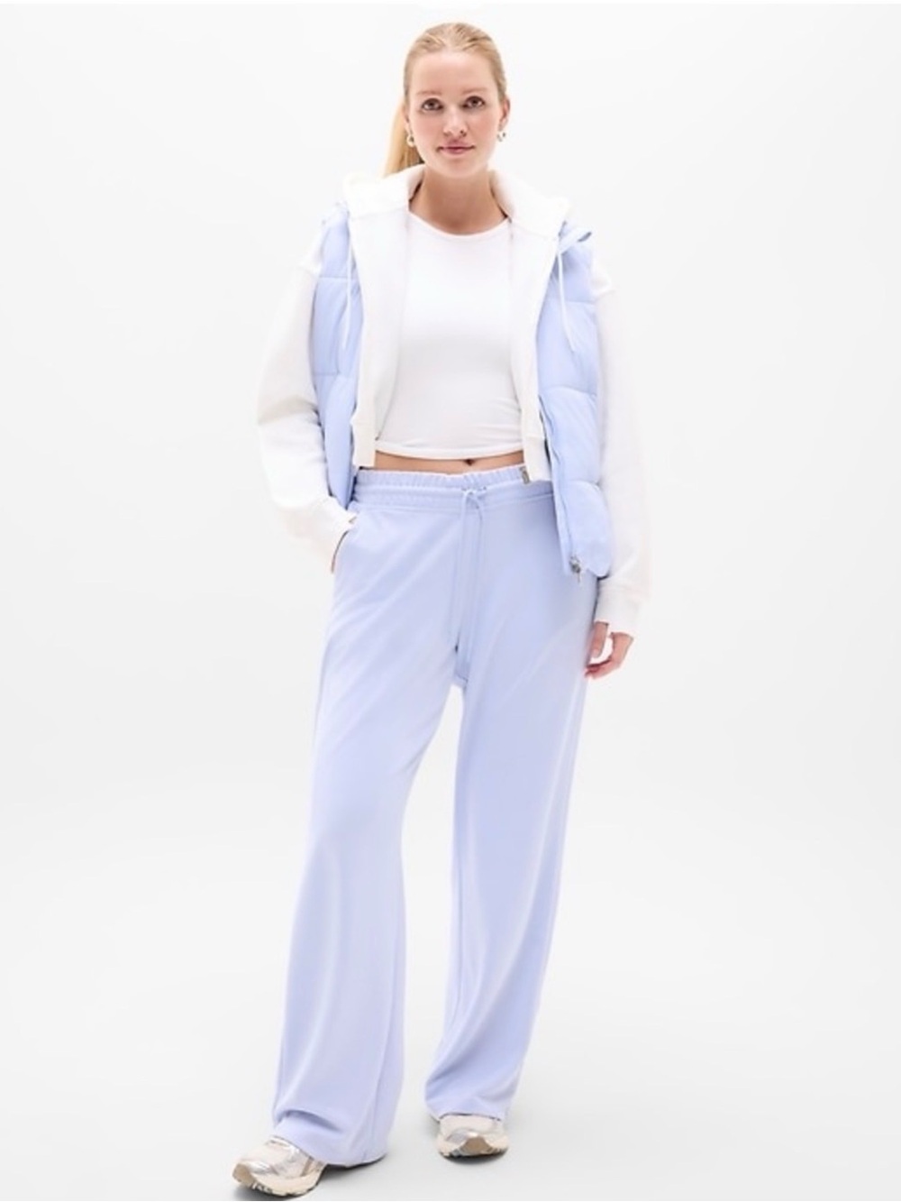 Athleta Seasoft Straight Pants Blue Soft Cozy Midrise Drawstring Large - Picture 1 of 9